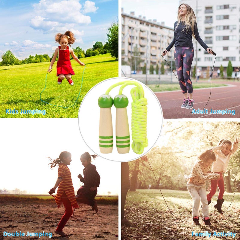 Ace one Jump Rope Kids, 7ft Adjustable Cotton Skipping Rope with Wooden Handle for Boys and Girls Fitness Outdoor Exercise (Green) - Image 4